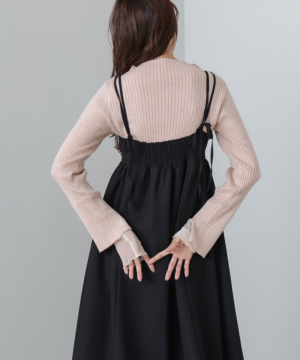 【選べるネック】チュールレイヤードリブニット