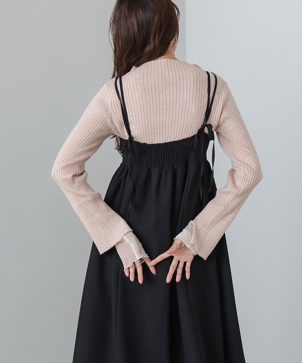 【選べるネック】チュールレイヤードリブニット