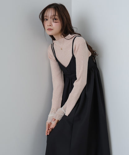 【選べるネック】チュールレイヤードリブニット