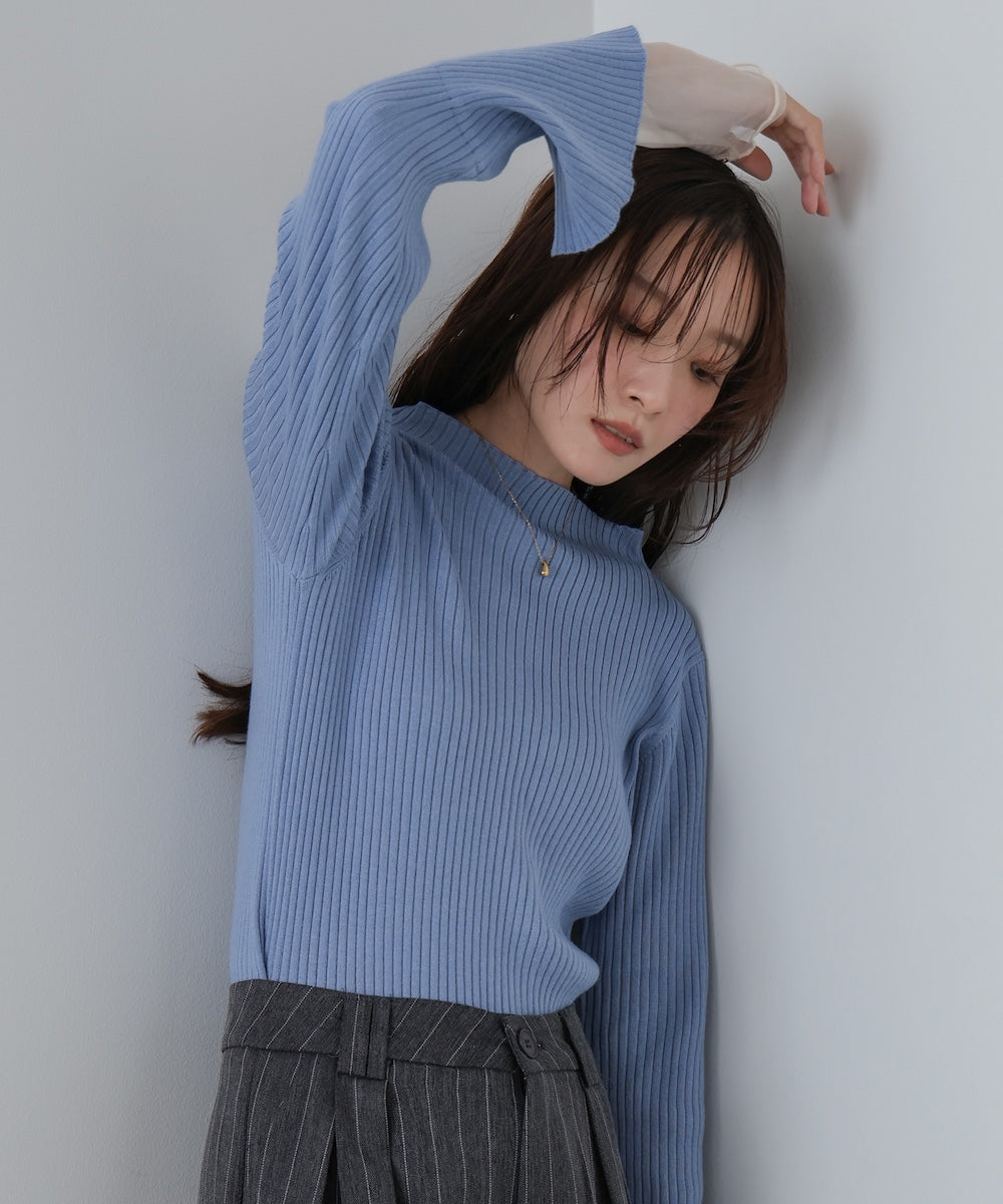 【選べるネック】チュールレイヤードリブニット