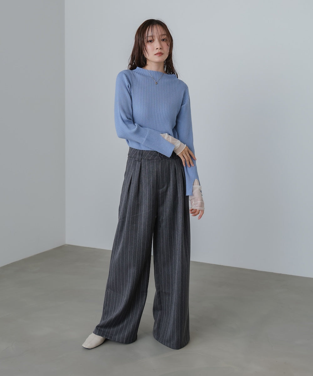 【選べるネック】チュールレイヤードリブニット