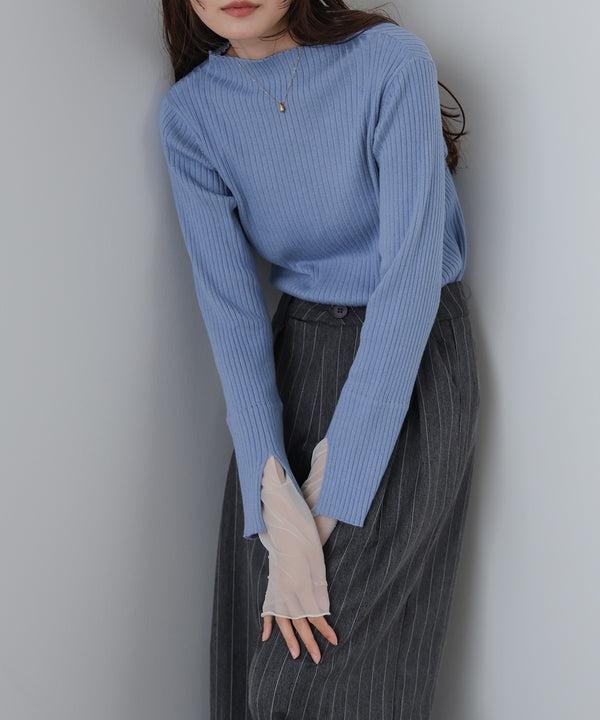 【選べるネック】チュールレイヤードリブニット