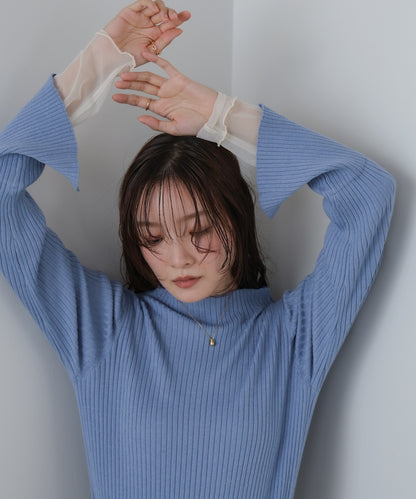 【選べるネック】チュールレイヤードリブニット
