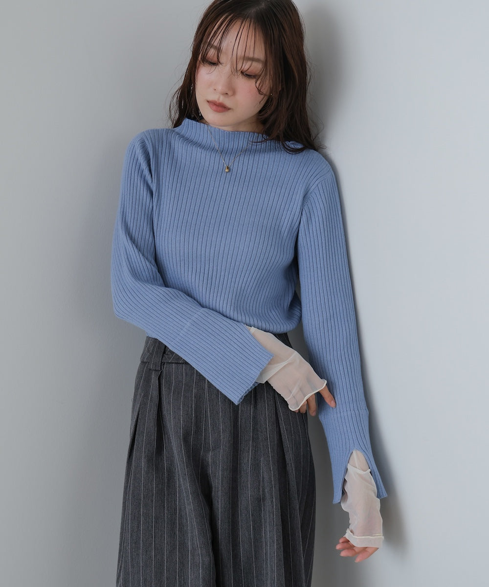 【選べるネック】チュールレイヤードリブニット