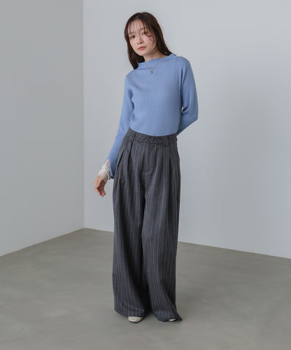 【選べるネック】チュールレイヤードリブニット