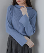 【選べるネック】チュールレイヤードリブニット