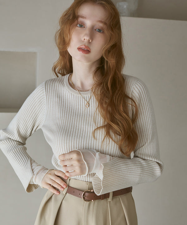 【選べるネック】チュールレイヤードリブニット