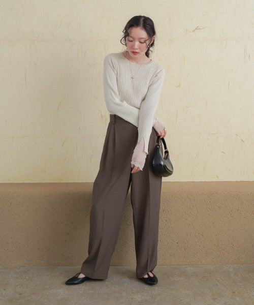 【選べるネック】チュールレイヤードリブニット