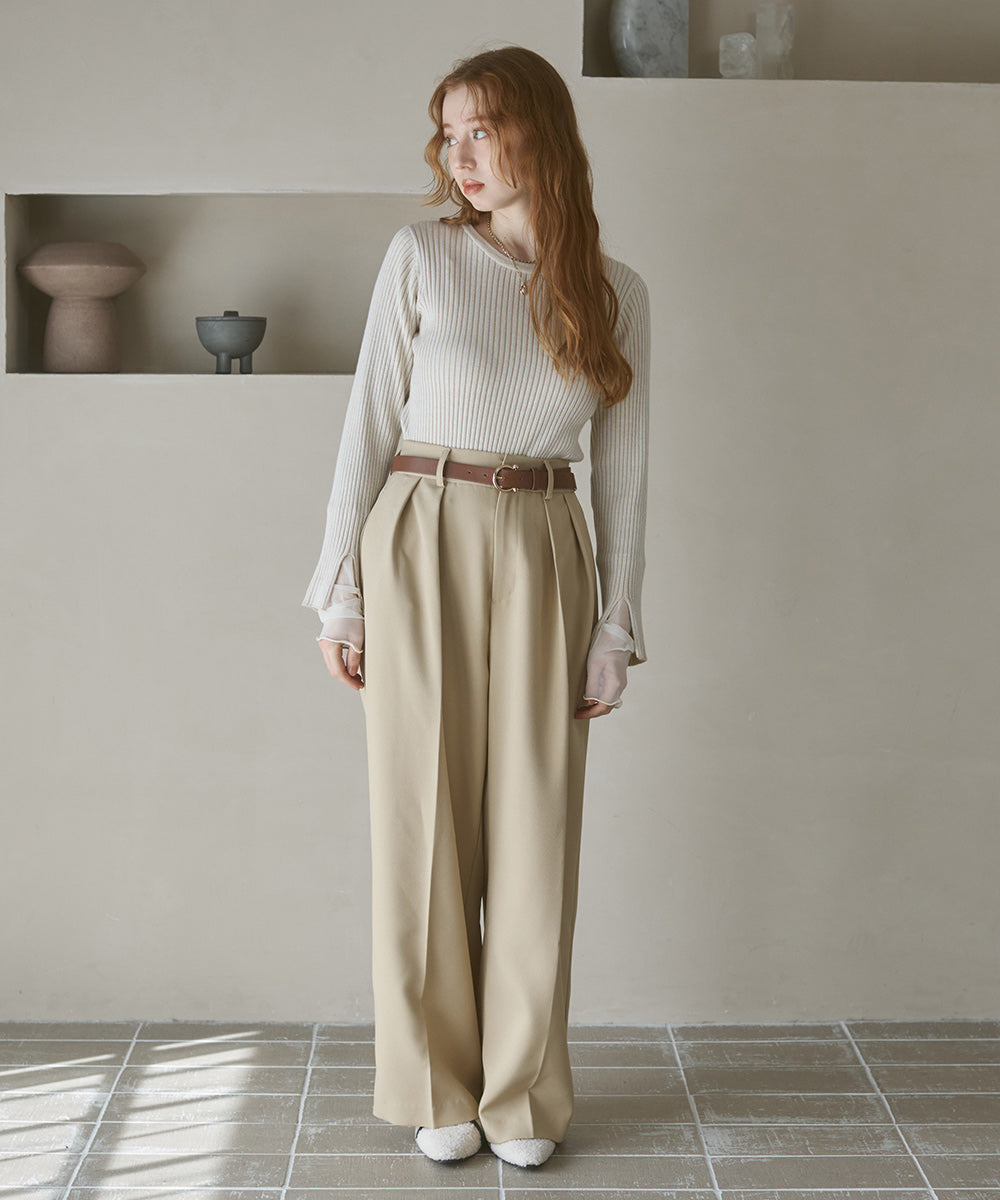 【選べるネック】チュールレイヤードリブニット