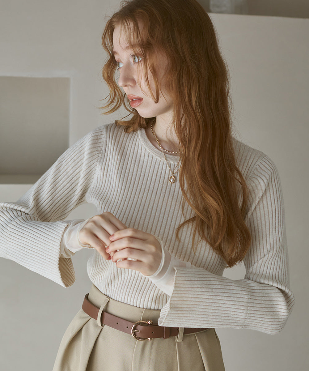 【選べるネック】チュールレイヤードリブニット