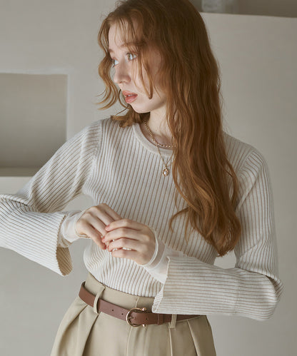 【選べるネック】チュールレイヤードリブニット