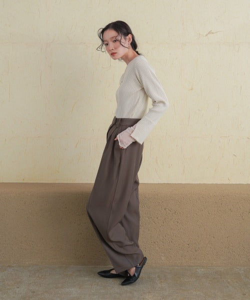 【選べるネック】チュールレイヤードリブニット