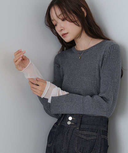 【選べるネック】チュールレイヤードリブニット