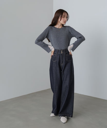 【選べるネック】チュールレイヤードリブニット