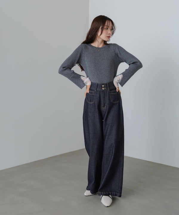 【選べるネック】チュールレイヤードリブニット