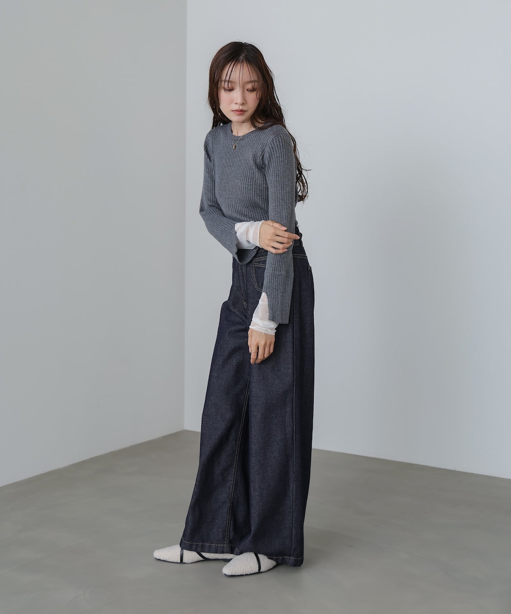 【選べるネック】チュールレイヤードリブニット