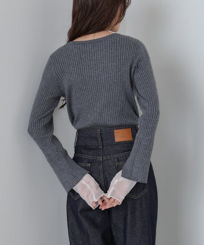 【選べるネック】チュールレイヤードリブニット