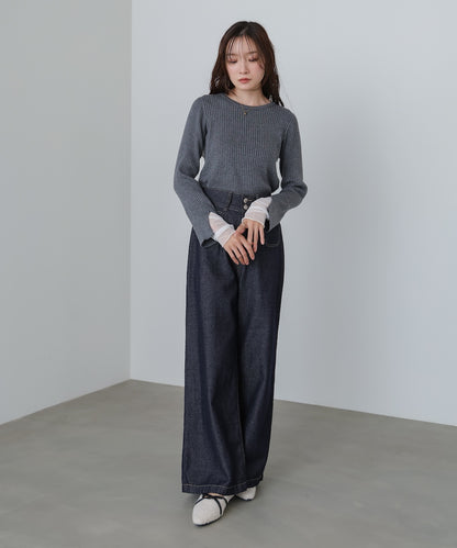 【選べるネック】チュールレイヤードリブニット