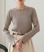 【選べるネック】チュールレイヤードリブニット