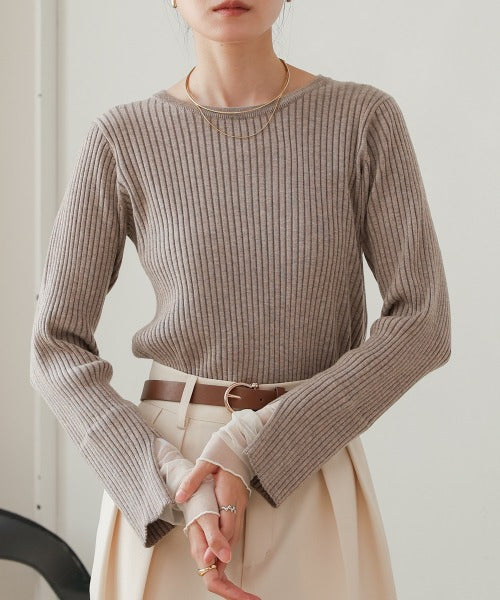 【選べるネック】チュールレイヤードリブニット