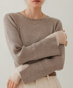 【選べるネック】チュールレイヤードリブニット