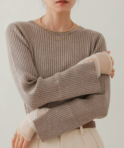 【選べるネック】チュールレイヤードリブニット