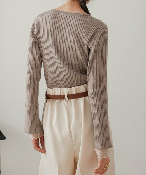 【選べるネック】チュールレイヤードリブニット