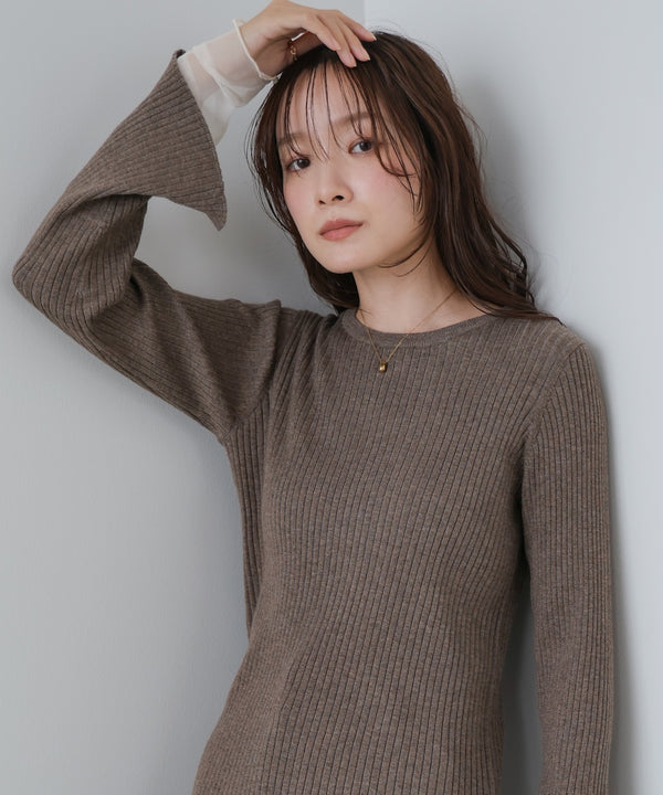 【選べるネック】チュールレイヤードリブニット
