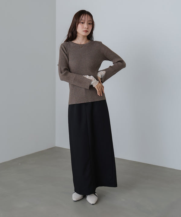 【選べるネック】チュールレイヤードリブニット