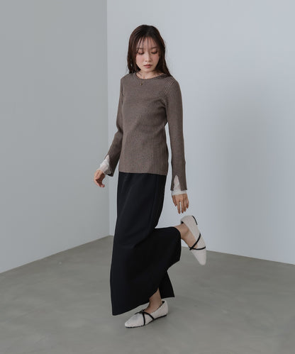 【選べるネック】チュールレイヤードリブニット