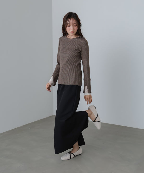 【選べるネック】チュールレイヤードリブニット