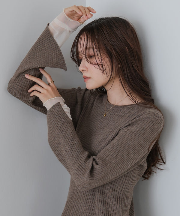 【選べるネック】チュールレイヤードリブニット