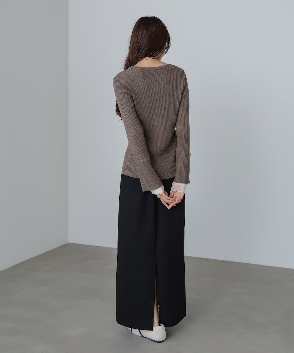 【選べるネック】チュールレイヤードリブニット