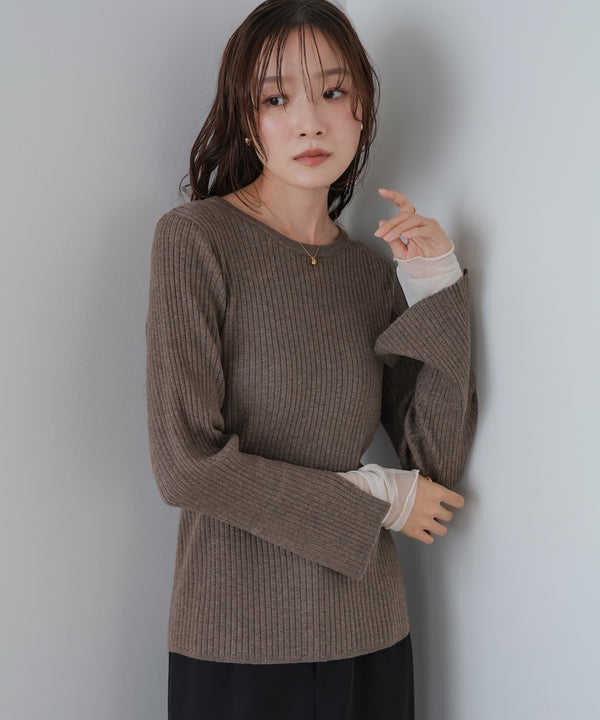【選べるネック】チュールレイヤードリブニット