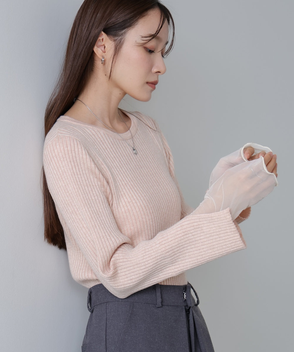 【選べるネック】チュールレイヤードリブニット
