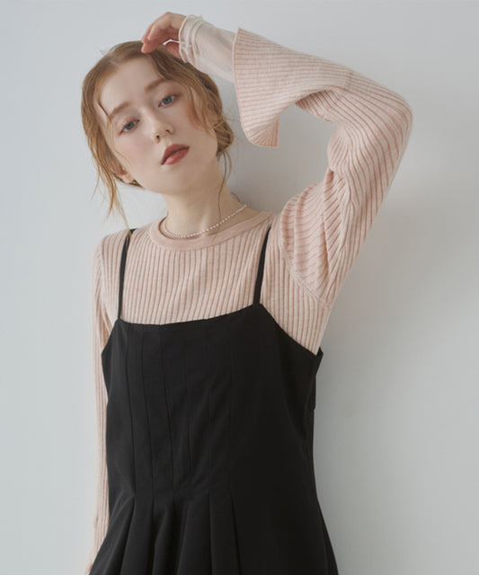 【選べるネック】チュールレイヤードリブニット