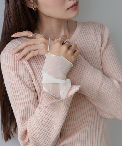【選べるネック】チュールレイヤードリブニット