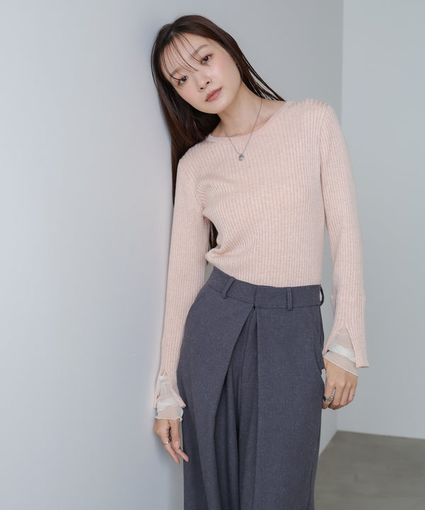 【選べるネック】チュールレイヤードリブニット