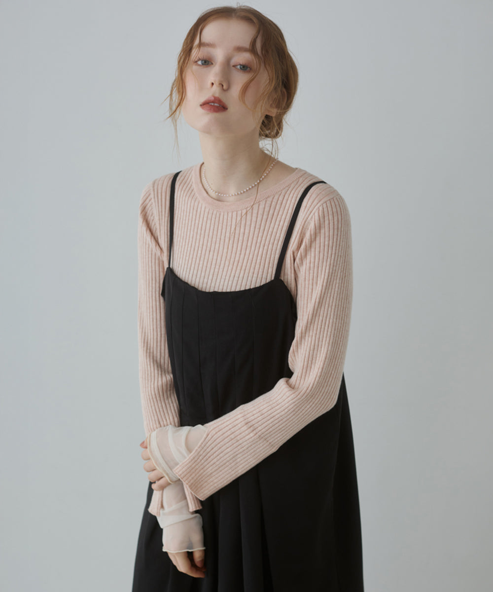 【選べるネック】チュールレイヤードリブニット