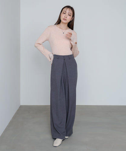 【選べるネック】チュールレイヤードリブニット