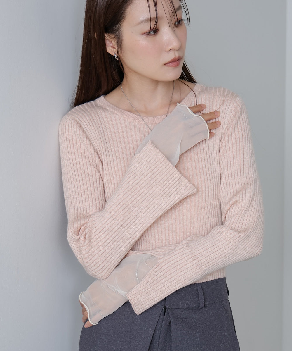 【選べるネック】チュールレイヤードリブニット