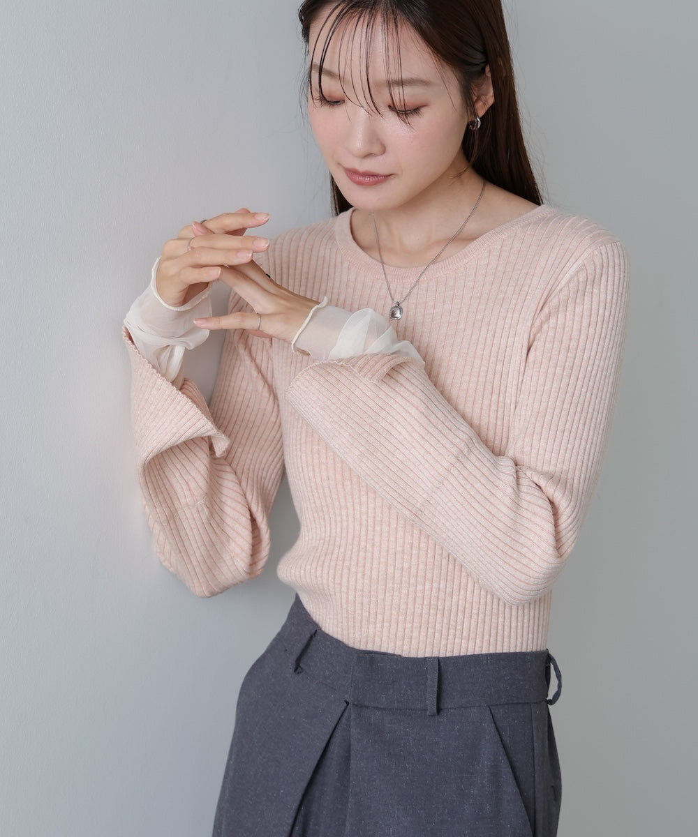 【選べるネック】チュールレイヤードリブニット