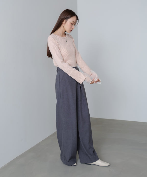 【選べるネック】チュールレイヤードリブニット