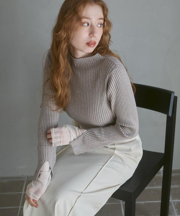 【選べるネック】チュールレイヤードリブニット