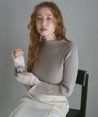 【選べるネック】チュールレイヤードリブニット