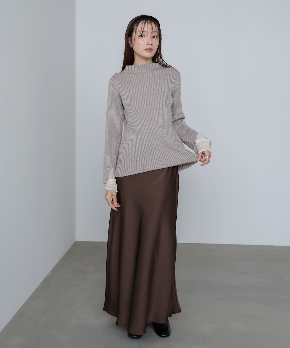 【選べるネック】チュールレイヤードリブニット
