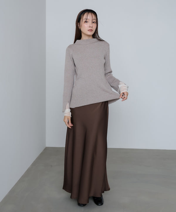 【選べるネック】チュールレイヤードリブニット