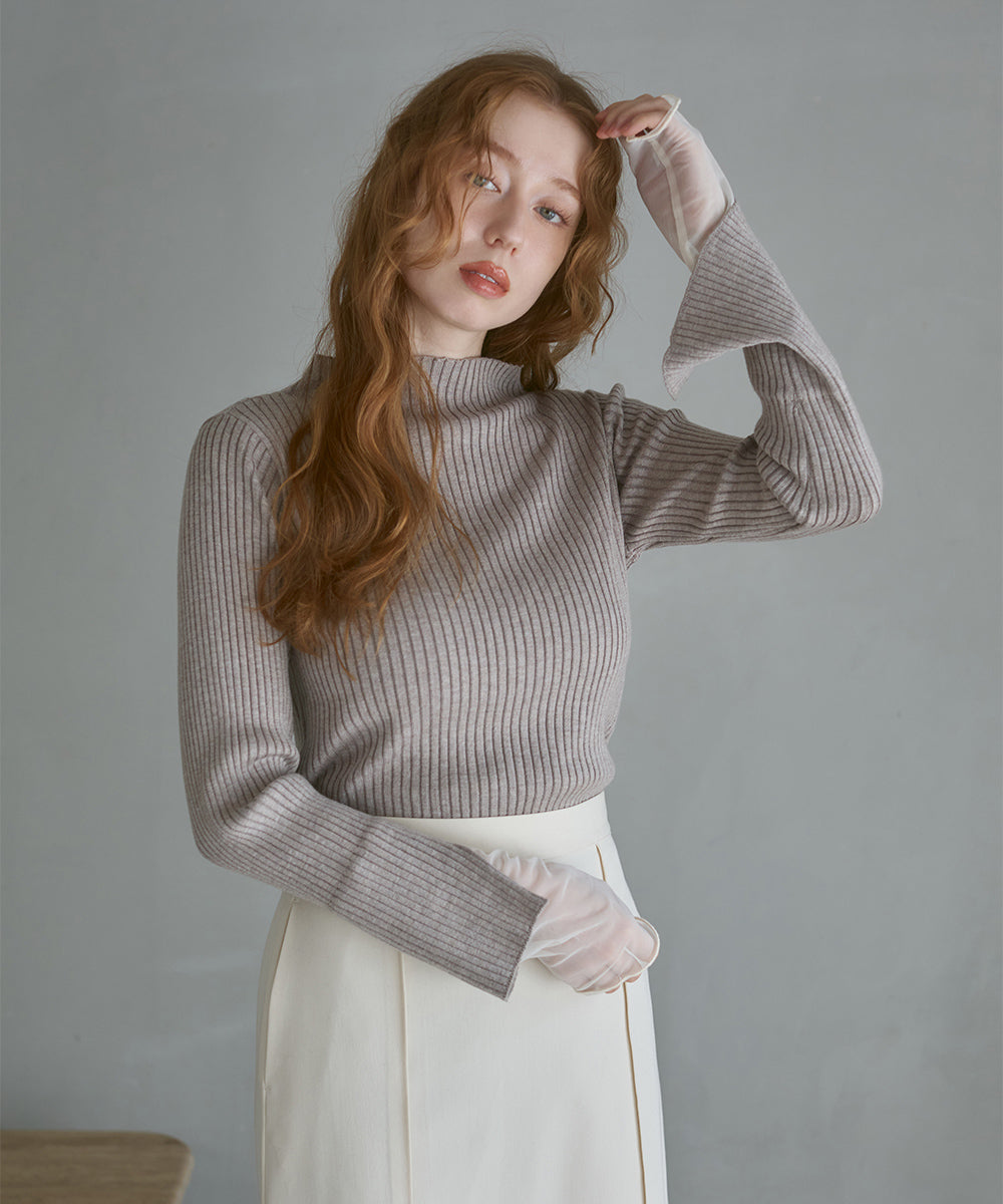 【選べるネック】チュールレイヤードリブニット
