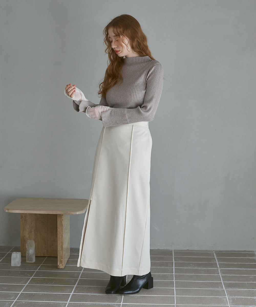 【選べるネック】チュールレイヤードリブニット