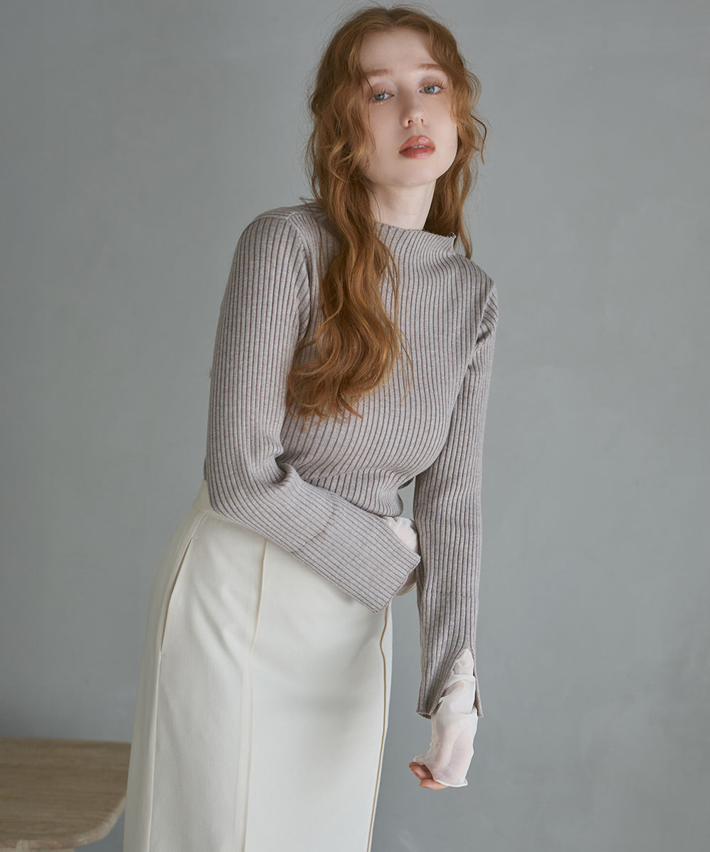 【選べるネック】チュールレイヤードリブニット